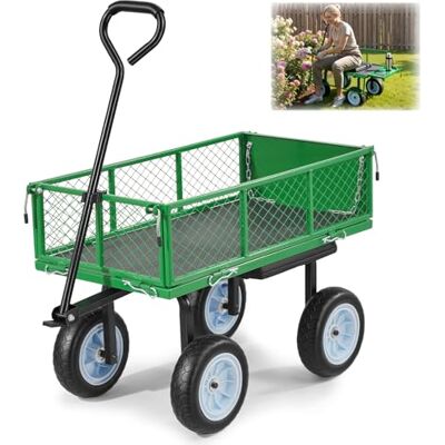 VEVOR Bollerwagen 226,8 kg Tragkraft, Gartenwagen mit Sitz & PU-Rädern, Transportwagen mit Werkzeugablage & Verstellbarem Griff, Gerätewagen für Rasen, Terrasse, Garten & Grünflächen, VEVOR Bollerwagen 226,8 kg Tragkraft, Gartenwagen mit Sitz & PU-Rädern, Transportwagen mit Werkzeugablage & Verstellbarem Griff, Gerätewagen für Rasen, Terrasse, Garten & Grünflächen,