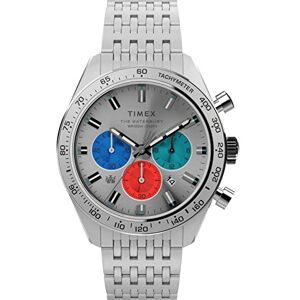 Timex TW2V42400 Waterbury Herren-Chronograph, 41 mm, Edelstahlarmband und silberfarbenes Zifferblatt