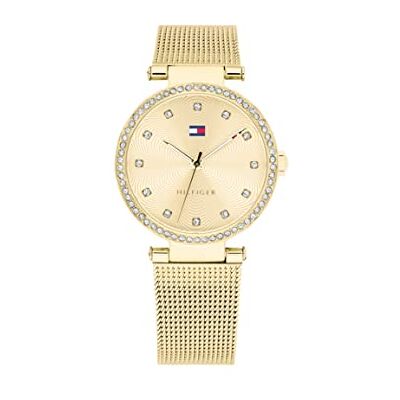 Tommy Hilfiger Analog Quarzuhr für Damen mit Goldfarben Edelstahl-Mesh-Gliederarmband 1782507 Tommy Hilfiger Analog Quarzuhr für Damen mit Goldfarben Edelstahl-Mesh-Gliederarmband 1782507