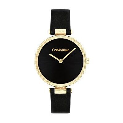 Calvin Zwei-Zeiger-Quarzwerk-Uhr für Damen Kollektion Gleam mit Schwarzes Lederarmband 25100017 Calvin Zwei-Zeiger-Quarzwerk-Uhr für Damen Kollektion Gleam mit Schwarzes Lederarmband 25100017