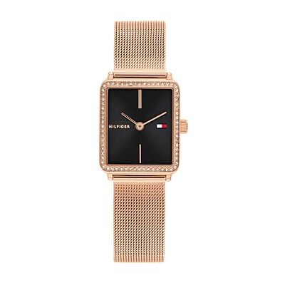 Tommy Hilfiger Zwei-Zeiger-Quarzwerk-Uhr für Damen mit Rotgoldfarbenes Edelstahl-Mesh-Gliederarmband 1782800 Tommy Hilfiger Zwei-Zeiger-Quarzwerk-Uhr für Damen mit Rotgoldfarbenes Edelstahl-Mesh-Gliederarmband 1782800