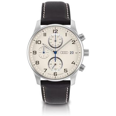 Audi collection Audi 3102500200 Chronograph Uhr Armbanduhr Ringe Logo, Silber/beige Audi collection Audi 3102500200 Chronograph Uhr Armbanduhr Ringe Logo, Silber/beige