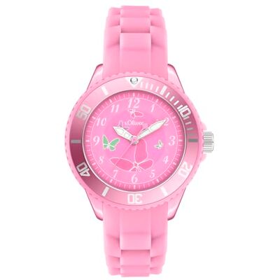 s.Oliver Kinderuhr Rund Rosa 38 mm Uhr aus Kunststoff mit Quarzwerk am Silikonband mit Dornschließe Analoge Armbanduhr 5 ATM wasserdicht Kratzfest s.Oliver Kinderuhr Rund Rosa 38 mm Uhr aus Kunststoff mit Quarzwerk am Silikonband mit Dornschließe Analoge Armbanduhr 5 ATM wasserdicht Kratzfest