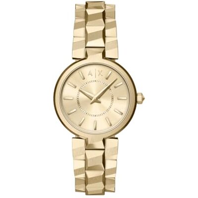 Giorgio Armani Montre Femme, mouvement Quartz Deux aiguilles, boîtier 34 mm, Bracelet en Acier inoxydable ou en Cuir Giorgio Armani Montre Femme, mouvement Quartz Deux aiguilles, boîtier 34 mm, Bracelet en Acier inoxydable ou en Cuir