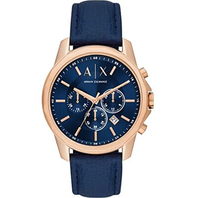 Giorgio Armani Uhr für Herren, Chronographenwerk, 44mm Rose Gold Edelstahlgehäuse mit Lederarmband, AX1723 Giorgio Armani Uhr für Herren, Chronographenwerk, 44mm Rose Gold Edelstahlgehäuse mit Lederarmband, AX1723