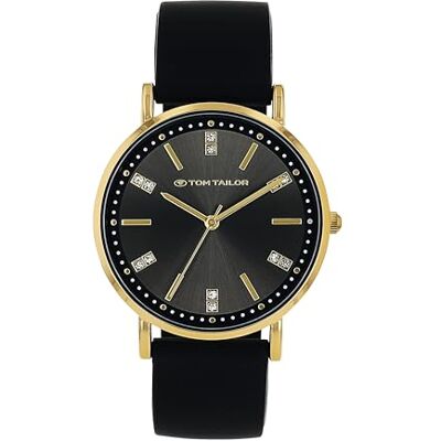 TOM TAILOR Armbanduhr mit Silikonband für Damen, mit Kristall, Gold, wasserdichte 3 bar, Geschenkidee, kommt in Uhren Geschenkbox, 2100501 TOM TAILOR Armbanduhr mit Silikonband für Damen, mit Kristall, Gold, wasserdichte 3 bar, Geschenkidee, kommt in Uhren Geschenkbox, 2100501