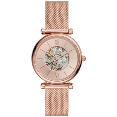 Fossil Uhr für Damen Carlie, Automatikwerk, 35mm Rose Gold Edelstahlgehäuse mit EdelstahlMeshArmband, ME3175 Fossil Uhr für Damen Carlie, Automatikwerk, 35mm Rose Gold Edelstahlgehäuse mit EdelstahlMeshArmband, ME3175