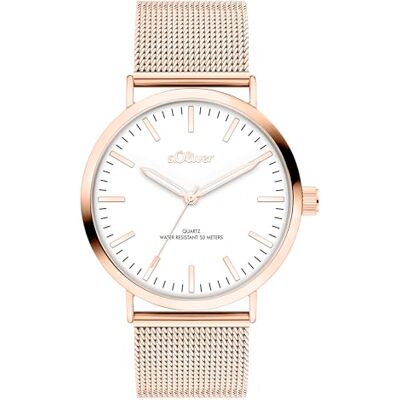 s.Oliver Damenuhr Rund Roségold 38 mm Elegante Damenuhr aus poliertem Edelstahl mit Quarzwerk 5 ATM wasserdicht Kratzfest s.Oliver Damenuhr Rund Roségold 38 mm Elegante Damenuhr aus poliertem Edelstahl mit Quarzwerk 5 ATM wasserdicht Kratzfest