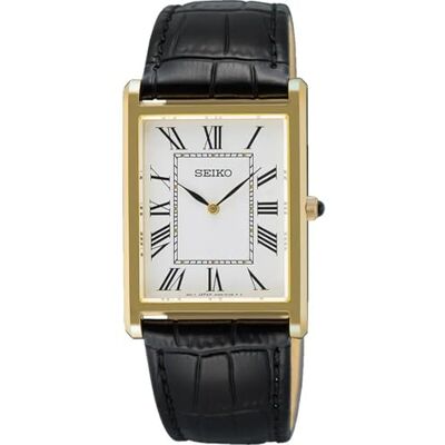 Seiko Klassik Armbanduhr für Männer in der Farbe Schwarz mit Armband aus Leder, Wasserdichtigkeit: 5 bar, Gehäusedurchmesser: 27 mm, SWR104P1 Seiko Klassik Armbanduhr für Männer in der Farbe Schwarz mit Armband aus Leder, Wasserdichtigkeit: 5 bar, Gehäusedurchmesser: 27 mm, SWR104P1