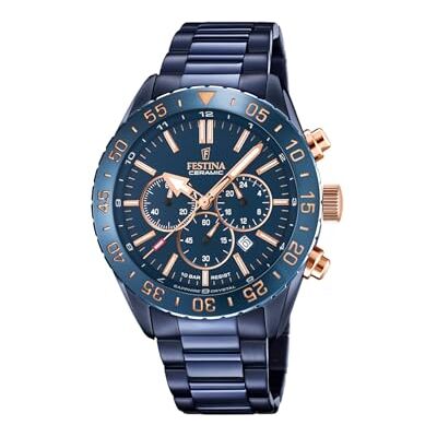 Festina Herren Uhr Analog aus Edelstahl Keramik Blau Quarzwerk Chronograph Kalender Saphirglas mit hoher Widerstandsfähigkeit Wasserdicht bis 10 ATM F20576/1 Ceramic Festina Herren Uhr Analog aus Edelstahl Keramik Blau Quarzwerk Chronograph Kalender Saphirglas mit hoher Widerstandsfähigkeit Wasserdicht bis 10 ATM F20576/1 Ceramic
