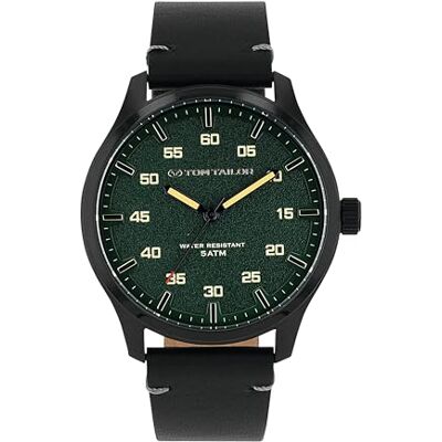 TOM TAILOR Herren Quarz Armbanduhr Edelstahl Gehäuse in Schwarz Kalb Leder Armband in Schwarz Wasserdicht 5 Bar TT-W0048 TOM TAILOR Herren Quarz Armbanduhr Edelstahl Gehäuse in Schwarz Kalb Leder Armband in Schwarz Wasserdicht 5 Bar TT-W0048