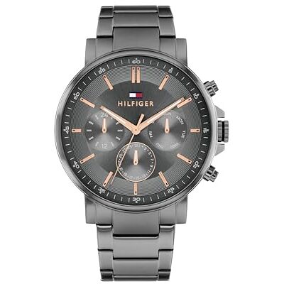 Tommy Hilfiger Multi Zifferblatt Quarz Uhr für Herren mit Graues Edelstahlarmband 1710711 Tommy Hilfiger Multi Zifferblatt Quarz Uhr für Herren mit Graues Edelstahlarmband 1710711