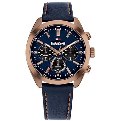Tommy Hilfiger Chronograph Quarz Uhr für Herren mit Marinblaues Lederarmband 1710721 Tommy Hilfiger Chronograph Quarz Uhr für Herren mit Marinblaues Lederarmband 1710721