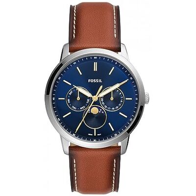 Fossil Neutra Minimalist Herren-Uhr, Quarzwerk mit Edelstahl- oder Lederarmband Hellbraun und Hellblau Fossil Neutra Minimalist Herren-Uhr, Quarzwerk mit Edelstahl- oder Lederarmband Hellbraun und Hellblau