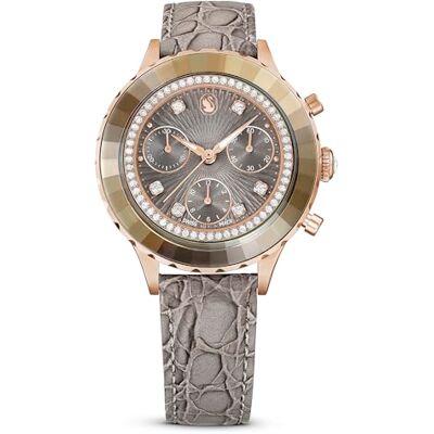 Swarovski Octea Chrono Uhr, Graue Damenuhr mit Lederarmband und Strahlenden Kristallen Swarovski Octea Chrono Uhr, Graue Damenuhr mit Lederarmband und Strahlenden Kristallen
