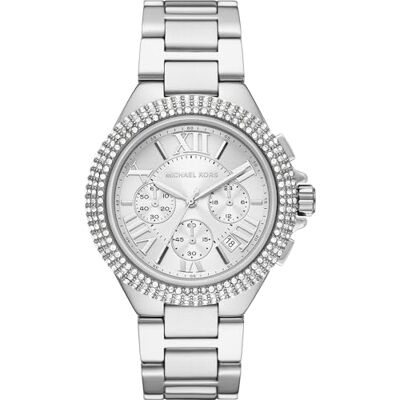 Michael Kors Camille Uhr für Damen, Chronographenwerk mit Edelstahl- oder Lederarmband, Silberfarben, 43MM Michael Kors Camille Uhr für Damen, Chronographenwerk mit Edelstahl- oder Lederarmband, Silberfarben, 43MM