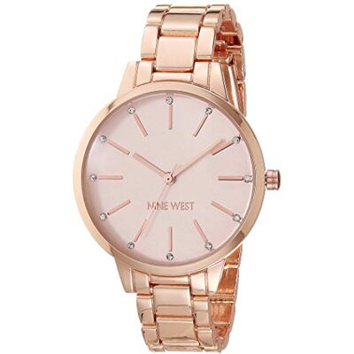 NINE WEST Women's Crystal Accented Bracelet Watch Pink NINE WEST Women's Crystal Accented Bracelet Watch Pink