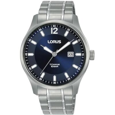 Lorus Herren Analog Quarz Uhr mit Titan Armband,Silber/Blau Lorus Herren Analog Quarz Uhr mit Titan Armband,Silber/Blau