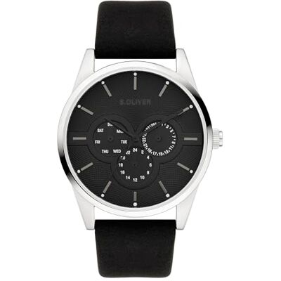 s.Oliver Herrenuhr Rund Silber 42 mm Uhr aus Metall mit Quarzwerk am Kunstlederband mit Faltschließe Analoge Armbanduhr 3 ATM wasserdicht Kratzfest s.Oliver Herrenuhr Rund Silber 42 mm Uhr aus Metall mit Quarzwerk am Kunstlederband mit Faltschließe Analoge Armbanduhr 3 ATM wasserdicht Kratzfest