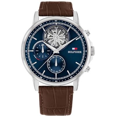 Tommy Hilfiger Multi Zifferblatt Quarz Uhr für Herren mit Dunkel-Braunes Lederarmband 1710629 Tommy Hilfiger Multi Zifferblatt Quarz Uhr für Herren mit Dunkel-Braunes Lederarmband 1710629