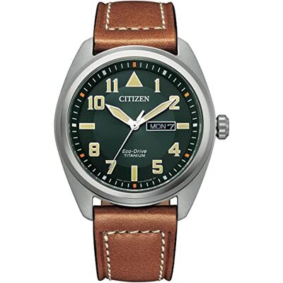 Citizen Herren Analog Quarz Uhr mit Leder Armband BM8560-11XE, Grün Citizen Herren Analog Quarz Uhr mit Leder Armband BM8560-11XE, Grün