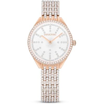 Swarovski Attract Uhr, Rosé Vergoldete Damenuhr mit Roségoldfarbenem Gehäuse, Silberfarbenem Zifferblatt, Kristallen und Metallarmband Swarovski Attract Uhr, Rosé Vergoldete Damenuhr mit Roségoldfarbenem Gehäuse, Silberfarbenem Zifferblatt, Kristallen und Metallarmband
