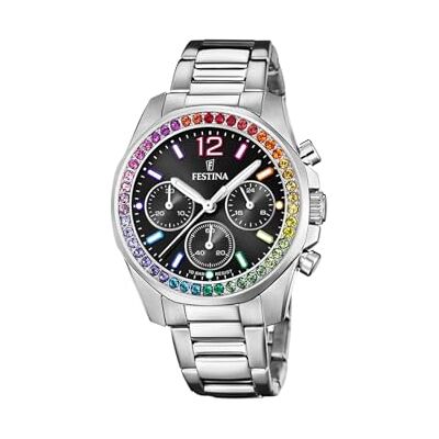 Festina Damen Uhr Analog Edelstahl 316L Silber Quarz Chronograph Mineralglas hochresistent 10 ATM wasserdicht F20606/3 Boyfriend Collection Festina Damen Uhr Analog Edelstahl 316L Silber Quarz Chronograph Mineralglas hochresistent 10 ATM wasserdicht F20606/3 Boyfriend Collection