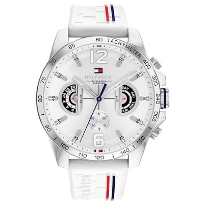 Tommy Hilfiger Multi Zifferblatt Quarz Uhr für Herren mit Weisses Silikonarmband 1710676 Tommy Hilfiger Multi Zifferblatt Quarz Uhr für Herren mit Weisses Silikonarmband 1710676