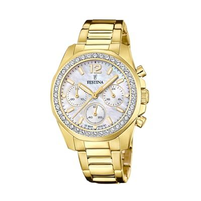 Festina Damen Uhr Analog Edelstahl 316L Gold Quarz Chronograph Mineralglas hochresistent 10 ATM wasserdicht F20609/1 Boyfriend Collection Festina Damen Uhr Analog Edelstahl 316L Gold Quarz Chronograph Mineralglas hochresistent 10 ATM wasserdicht F20609/1 Boyfriend Collection