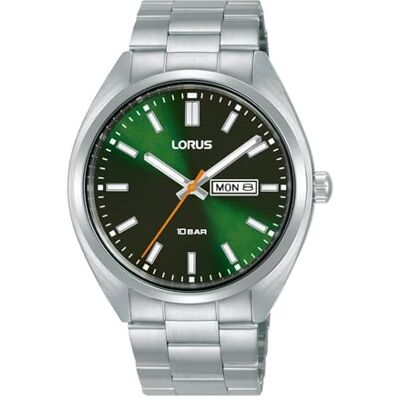 Lorus Herren Analog Quarz Uhr mit Edelstahl Armband,Silber/Grün Lorus Herren Analog Quarz Uhr mit Edelstahl Armband,Silber/Grün