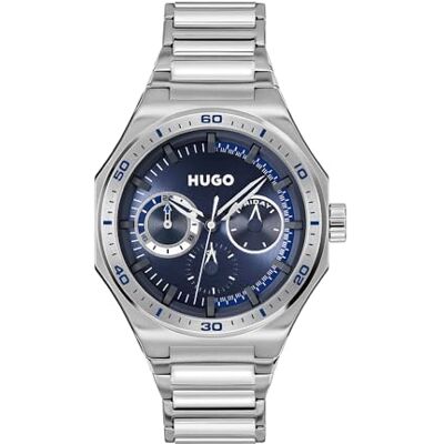 HUGO Multi Zifferblatt Quarz Uhr für Herren Kollektion #Grail Sport mit Silbernes Edelstahlarmband 1530400 HUGO Multi Zifferblatt Quarz Uhr für Herren Kollektion #Grail Sport mit Silbernes Edelstahlarmband 1530400