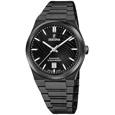 Festina Swiss Made Herrenuhr Analog Edelstahl 316L Schwarz Quarzwerk Datum Saphirglas Hohe Widerstandsfähigkeit Wasserdicht 10 ATM F20080/1 Rive Collection Festina Swiss Made Herrenuhr Analog Edelstahl 316L Schwarz Quarzwerk Datum Saphirglas Hohe Widerstandsfähigkeit Wasserdicht 10 ATM F20080/1 Rive Collection