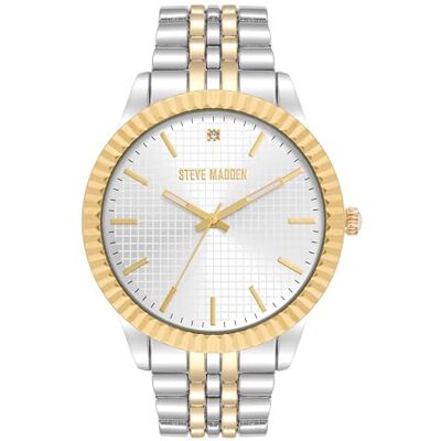 Steve Madden Herren Echtes Diamant -Zifferblattarmband Uhr,Silber/Zweifarbig Steve Madden Herren Echtes Diamant -Zifferblattarmband Uhr,Silber/Zweifarbig