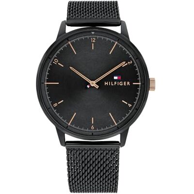 Tommy Hilfiger Analog Quarzuhr für Herren mit Schwarzes Edelstahl-Mesh-Gliederarmband 1791845 Tommy Hilfiger Analog Quarzuhr für Herren mit Schwarzes Edelstahl-Mesh-Gliederarmband 1791845