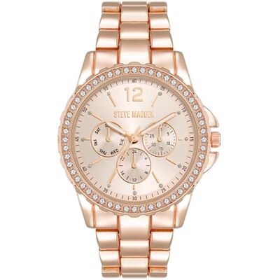 Steve Madden Frauen echtes kristallakentisches Armband Uhr,Roségold Steve Madden Frauen echtes kristallakentisches Armband Uhr,Roségold