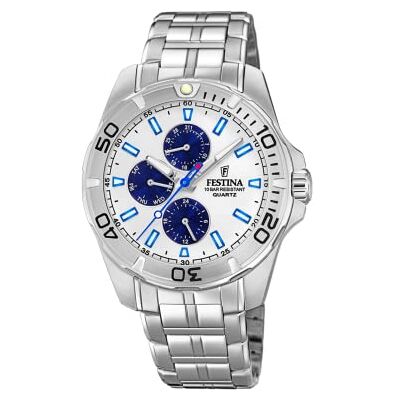 Festina Herren Uhr Analog aus Edelstahl 316L Silber Quarzwerk Mineralglas mit hoher Widerstandsfähigkeit Wasserdicht bis 10 ATM Casual Multifunktion F20445/1 Festina Herren Uhr Analog aus Edelstahl 316L Silber Quarzwerk Mineralglas mit hoher Widerstandsfähigkeit Wasserdicht bis 10 ATM Casual Multifunktion F20445/1