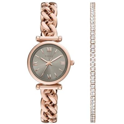 Fossil Carlie Uhr für Damen, Quarzwerk mit Edelstahl- oder Lederarmband Rose-Gold-Ton Fossil Carlie Uhr für Damen, Quarzwerk mit Edelstahl- oder Lederarmband Rose-Gold-Ton