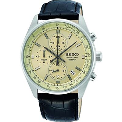 Seiko Herren-Uhr Quarz Edelstahl mit Lederband SSB383P1 Seiko Herren-Uhr Quarz Edelstahl mit Lederband SSB383P1