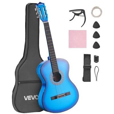 VEVOR Konzertgitarre, 960 mm, Holz-Klassikgitarren-Starter-Set für Anfänger, mit Nylonsaiten, Gigbag, Gurt, Stimmgerät, zusätzlichen Saiten, Plektren, Kapodaster, Linde, für Einsteiger, Blau VEVOR Konzertgitarre, 960 mm, Holz-Klassikgitarren-Starter-Set für Anfänger, mit Nylonsaiten, Gigbag, Gurt, Stimmgerät, zusätzlichen Saiten, Plektren, Kapodaster, Linde, für Einsteiger, Blau