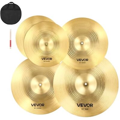 VEVOR 4-teiliges Beckenset, Becken aus Legierung, inklusive 355 mm Hi-Hat, 400 mm Crash, 455 mm Crash, 505mm Ridebecken, Drumsticks und Beckentasche, Beckenpaket für Schlagzeuger VEVOR 4-teiliges Beckenset, Becken aus Legierung, inklusive 355 mm Hi-Hat, 400 mm Crash, 455 mm Crash, 505mm Ridebecken, Drumsticks und Beckentasche, Beckenpaket für Schlagzeuger