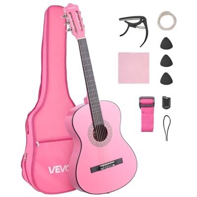 VEVOR Konzertgitarre, 960 mm, Holz-Klassikgitarren-Starter-Set für Anfänger, mit Nylonsaiten, Gigbag, Gurt, Stimmgerät, zusätzlichen Saiten, Plektren, Kapodaster, Linde, für Einsteiger, Pink VEVOR Konzertgitarre, 960 mm, Holz-Klassikgitarren-Starter-Set für Anfänger, mit Nylonsaiten, Gigbag, Gurt, Stimmgerät, zusätzlichen Saiten, Plektren, Kapodaster, Linde, für Einsteiger, Pink