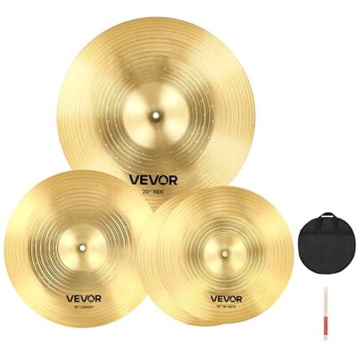 VEVOR 3-teiliges Beckenset, Becken aus Legierung, Schlagzeug Set inklusive 355 mm HiHat 400 mm Crash 505 mm Ridebecken, Drumsticks und Beckentasche, Beckenpaket für Schlagzeuger VEVOR 3-teiliges Beckenset, Becken aus Legierung, Schlagzeug Set inklusive 355 mm HiHat 400 mm Crash 505 mm Ridebecken, Drumsticks und Beckentasche, Beckenpaket für Schlagzeuger