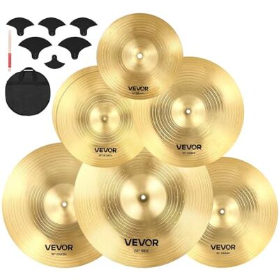 VEVOR 6-teiliges Beckenset, Becken aus Legierung, Schlagzeug Set inklusive 355 mm HiHat, 400&455 mm Crash, 505 mm Ride, 254 mm Splash, 400mm China, Drumsticks und Beckentasche VEVOR 6-teiliges Beckenset, Becken aus Legierung, Schlagzeug Set inklusive 355 mm HiHat, 400&455 mm Crash, 505 mm Ride, 254 mm Splash, 400mm China, Drumsticks und Beckentasche
