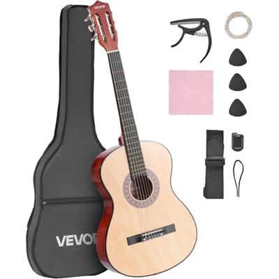 VEVOR Konzertgitarre, 960 mm, Holz-Klassikgitarren-Starter-Set für Anfänger, mit Nylonsaiten, Gigbag, Gurt, Stimmgerät, zusätzlichen Saiten, Plektrum, Kapodaster, Linde, für Einsteiger, Natur VEVOR Konzertgitarre, 960 mm, Holz-Klassikgitarren-Starter-Set für Anfänger, mit Nylonsaiten, Gigbag, Gurt, Stimmgerät, zusätzlichen Saiten, Plektrum, Kapodaster, Linde, für Einsteiger, Natur