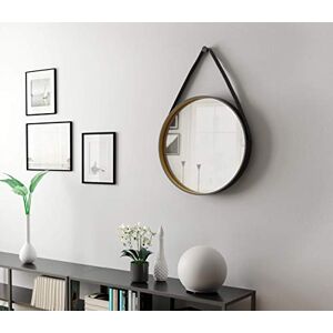 Talos Golden Style runder Spiegel Ø 55 cm – Wandspiegel schwarz mit hochwertigem Aluminiumrahmen – Trendiger Rundspiegel mit Aufhängeband in Lederoptik – Moderner Spiegel für Badezimmer und Wohnräume Talos Golden Style runder Spiegel Ø 55 cm – Wandspiegel schwarz mit hochwertigem Aluminiumrahmen – Trendiger Rundspiegel mit Aufhängeband in Lederoptik – Moderner Spiegel für Badezimmer und Wohnräume