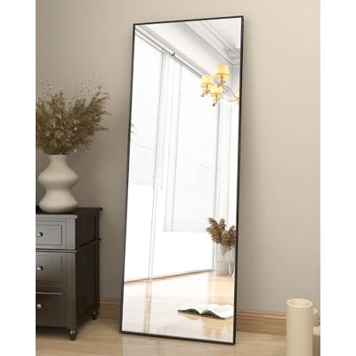 Koonmi 163 x 53 cm Standspiegel, robust Ganzkörperspiegel mit minimalistische schmaler Aluminiumrahmen, modern großer Wandspiegel stehend oder hängend für Wohnzimmer und Schlafzimmer, Schwarz Koonmi 163 x 53 cm Standspiegel, robust Ganzkörperspiegel mit minimalistische schmaler Aluminiumrahmen, modern großer Wandspiegel stehend oder hängend für Wohnzimmer und Schlafzimmer, Schwarz