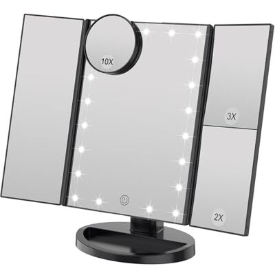 WEILY Kosmetikspiegel mit 21 LED Licht und 2X/ 3X Vergrößerung, USB und Batterie Dual Power Modus, Touchschalter für Dimmbare Helligkeit (Schwarz) WEILY Kosmetikspiegel mit 21 LED Licht und 2X/ 3X Vergrößerung, USB und Batterie Dual Power Modus, Touchschalter für Dimmbare Helligkeit (Schwarz)