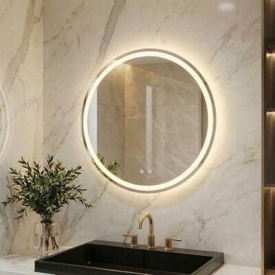 Clevich Runder Badspiegel mit Beleuchtung 60 cm, LED Spiegel mit 3 Lichtfarben und dimmbar, Touch-Schalter und Beschlagfrei, gehärtetes Glas, Badezimmerspiegel mit Licht Clevich Runder Badspiegel mit Beleuchtung 60 cm, LED Spiegel mit 3 Lichtfarben und dimmbar, Touch-Schalter und Beschlagfrei, gehärtetes Glas, Badezimmerspiegel mit Licht