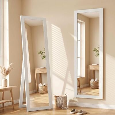 HOMCOM Ganzkörperspiegel 157 x 37 cm Rechteckig Standspiegel mit Rahmen mit Holzoptik, Wandspiegel zum Stehen, Anlehnen, Groß Spiegel für Flur, Wohnzimmer, Schlafzimmer, Weiß HOMCOM Ganzkörperspiegel 157 x 37 cm Rechteckig Standspiegel mit Rahmen mit Holzoptik, Wandspiegel zum Stehen, Anlehnen, Groß Spiegel für Flur, Wohnzimmer, Schlafzimmer, Weiß