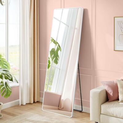 SONGMICS Ganzkörperspiegel, 160 x 50 cm, rechteckiger Standspiegel, Rahmen aus Aluminiumlegierung, Hartglas, für Schlafzimmer, Wohnzimmer, Garderobe, mattweiß LFM030WC01 SONGMICS Ganzkörperspiegel, 160 x 50 cm, rechteckiger Standspiegel, Rahmen aus Aluminiumlegierung, Hartglas, für Schlafzimmer, Wohnzimmer, Garderobe, mattweiß LFM030WC01